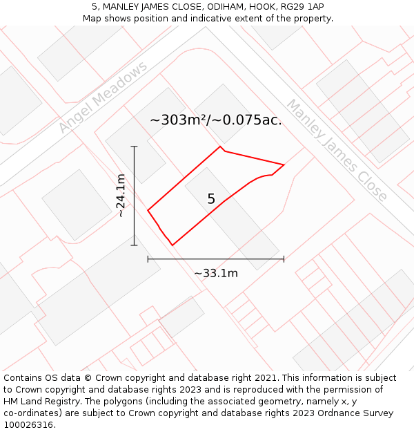 5, MANLEY JAMES CLOSE, ODIHAM, HOOK, RG29 1AP: Plot and title map