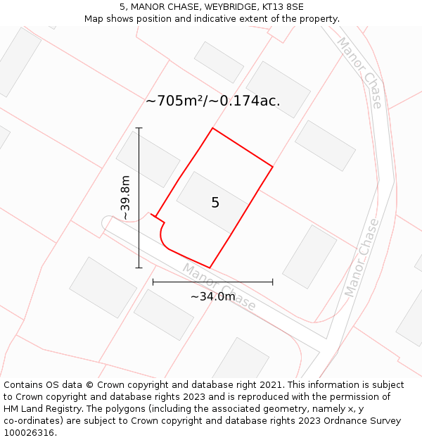 5, MANOR CHASE, WEYBRIDGE, KT13 8SE: Plot and title map