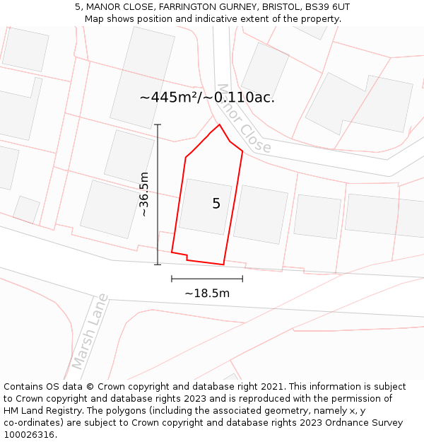 5, MANOR CLOSE, FARRINGTON GURNEY, BRISTOL, BS39 6UT: Plot and title map