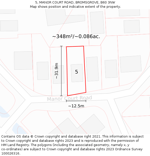 5, MANOR COURT ROAD, BROMSGROVE, B60 3NW: Plot and title map