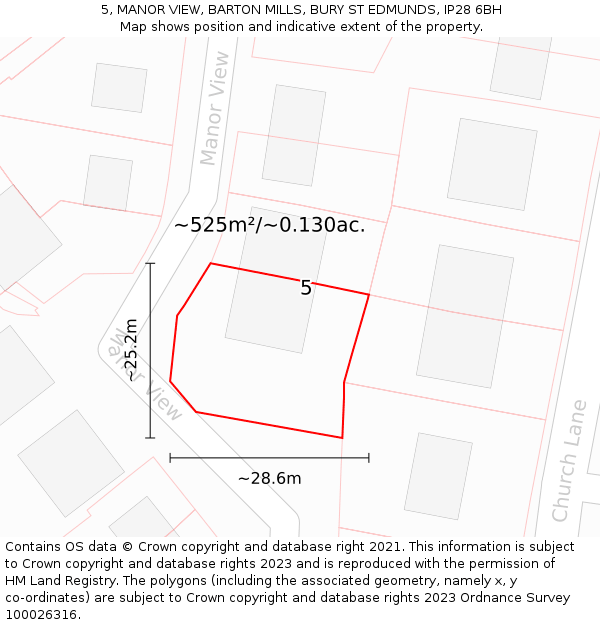 5, MANOR VIEW, BARTON MILLS, BURY ST EDMUNDS, IP28 6BH: Plot and title map