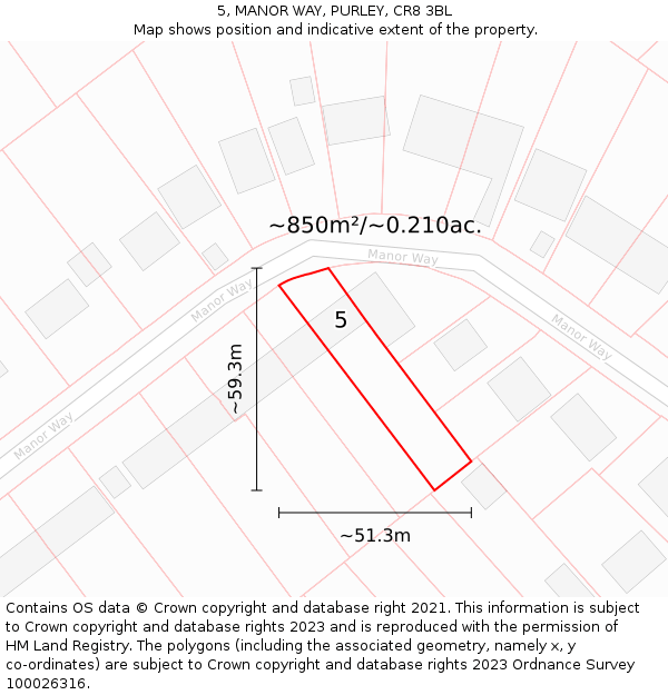 5, MANOR WAY, PURLEY, CR8 3BL: Plot and title map