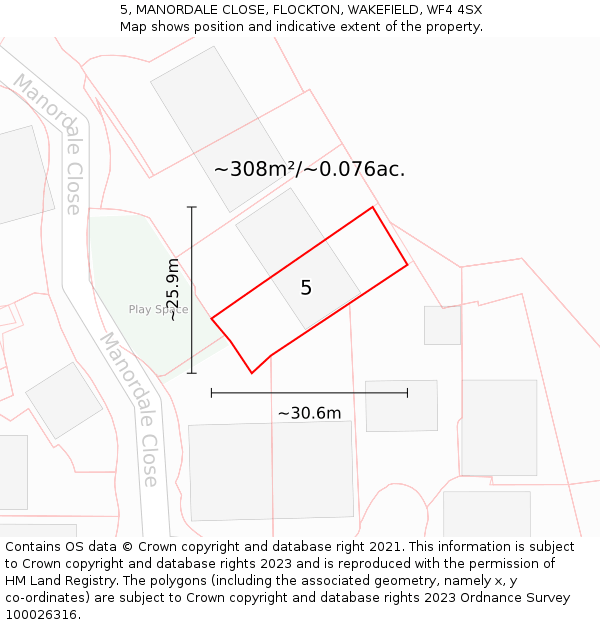 5, MANORDALE CLOSE, FLOCKTON, WAKEFIELD, WF4 4SX: Plot and title map