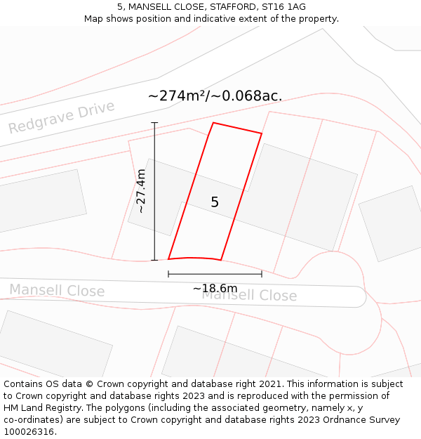 5, MANSELL CLOSE, STAFFORD, ST16 1AG: Plot and title map