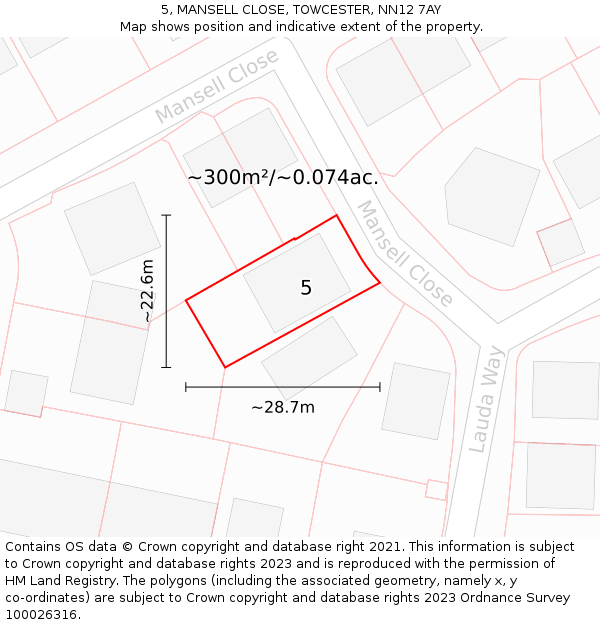 5, MANSELL CLOSE, TOWCESTER, NN12 7AY: Plot and title map