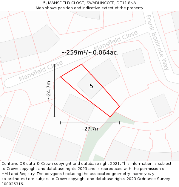 5, MANSFIELD CLOSE, SWADLINCOTE, DE11 8NA: Plot and title map