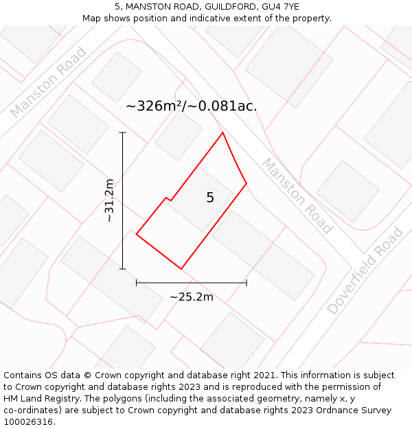 5, MANSTON ROAD, GUILDFORD, GU4 7YE: Plot and title map