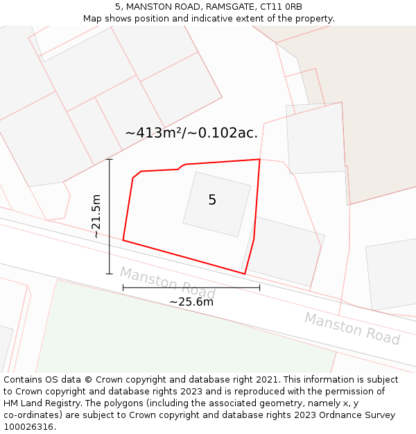 5, MANSTON ROAD, RAMSGATE, CT11 0RB: Plot and title map