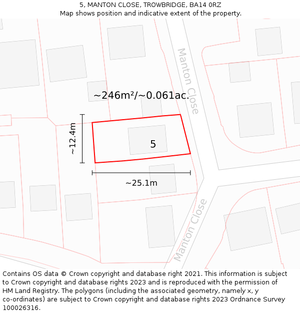 5, MANTON CLOSE, TROWBRIDGE, BA14 0RZ: Plot and title map