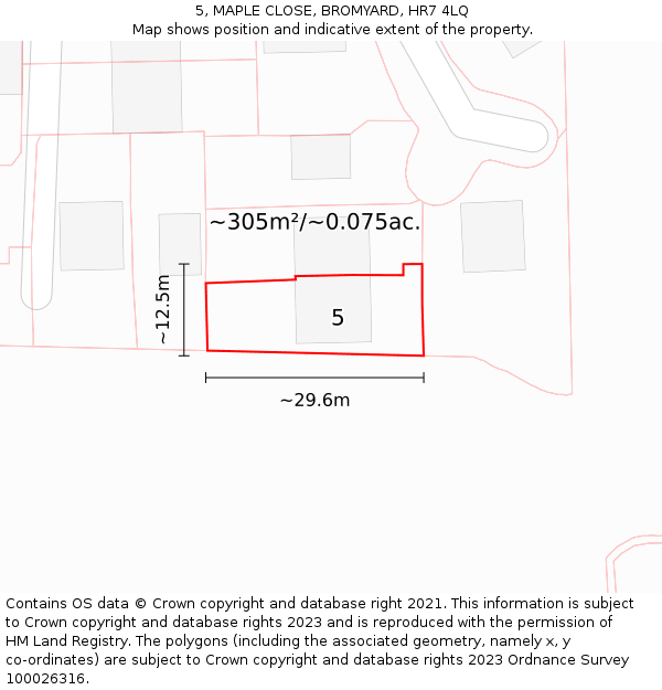 5, MAPLE CLOSE, BROMYARD, HR7 4LQ: Plot and title map