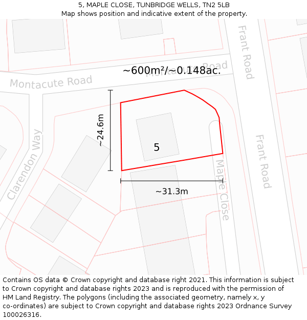 5, MAPLE CLOSE, TUNBRIDGE WELLS, TN2 5LB: Plot and title map