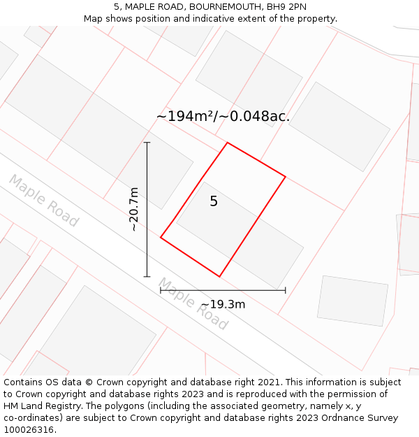 5, MAPLE ROAD, BOURNEMOUTH, BH9 2PN: Plot and title map