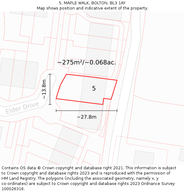 5, MAPLE WALK, BOLTON, BL3 1AY: Plot and title map