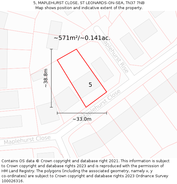 5, MAPLEHURST CLOSE, ST LEONARDS-ON-SEA, TN37 7NB: Plot and title map