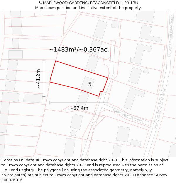 5, MAPLEWOOD GARDENS, BEACONSFIELD, HP9 1BU: Plot and title map