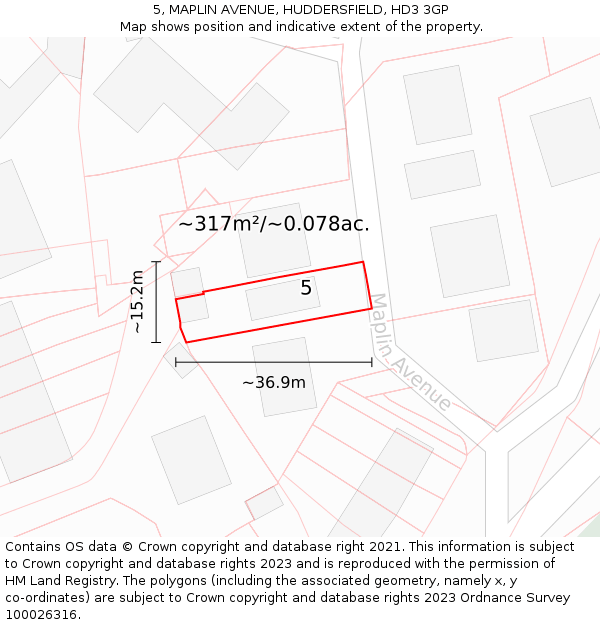 5, MAPLIN AVENUE, HUDDERSFIELD, HD3 3GP: Plot and title map