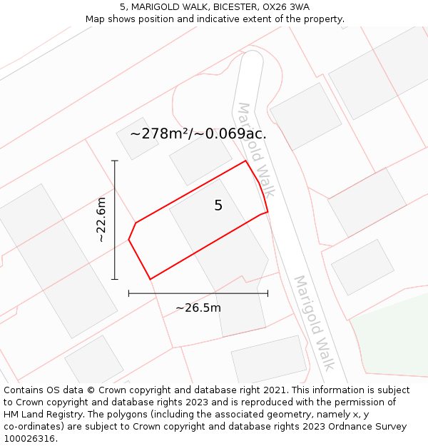 5, MARIGOLD WALK, BICESTER, OX26 3WA: Plot and title map