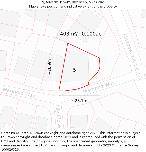 5, MARIGOLD WAY, BEDFORD, MK42 0RQ: Plot and title map