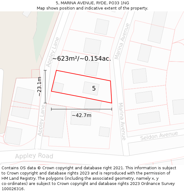 5, MARINA AVENUE, RYDE, PO33 1NG: Plot and title map