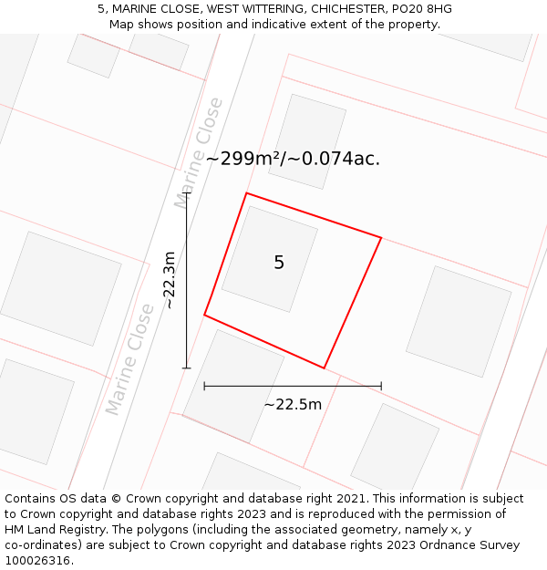 5, MARINE CLOSE, WEST WITTERING, CHICHESTER, PO20 8HG: Plot and title map