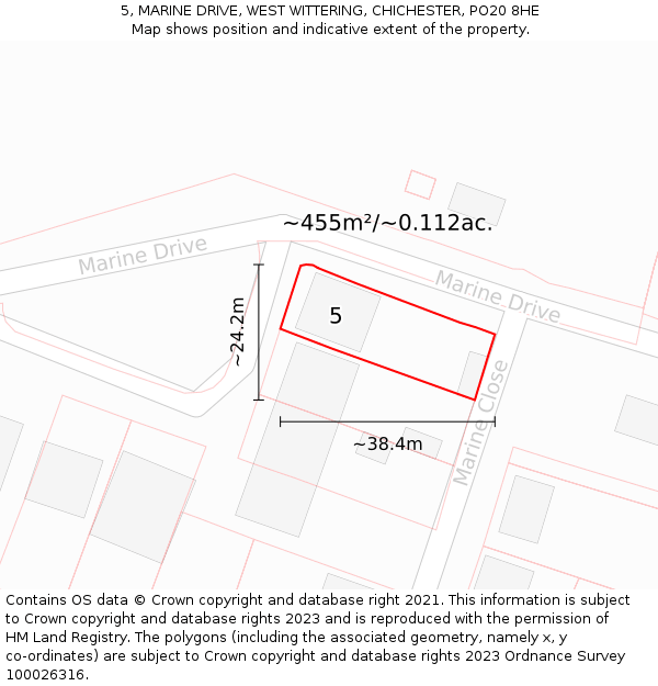 5, MARINE DRIVE, WEST WITTERING, CHICHESTER, PO20 8HE: Plot and title map