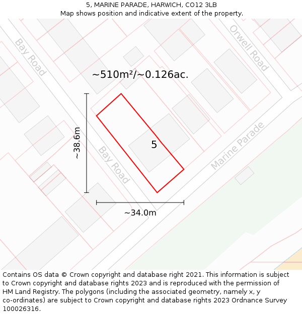 5, MARINE PARADE, HARWICH, CO12 3LB: Plot and title map