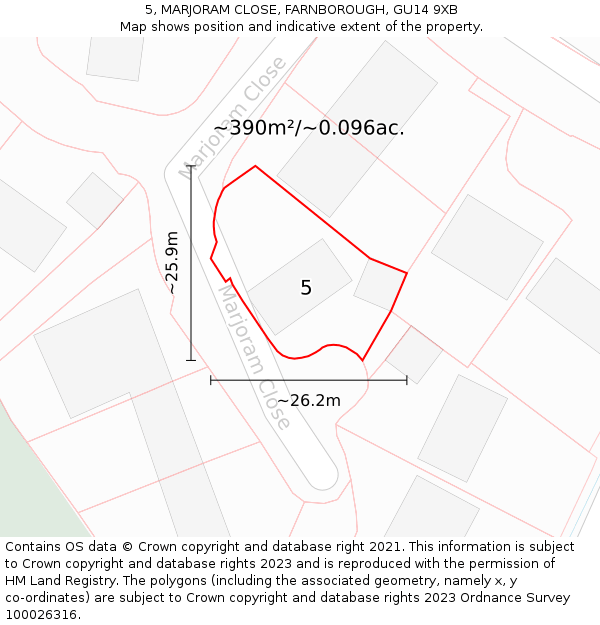 5, MARJORAM CLOSE, FARNBOROUGH, GU14 9XB: Plot and title map