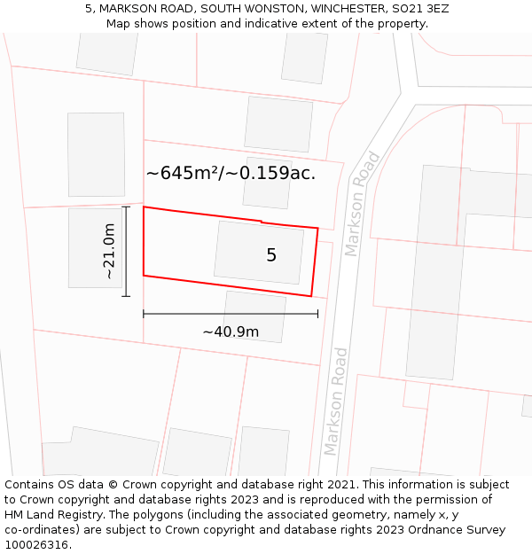 5, MARKSON ROAD, SOUTH WONSTON, WINCHESTER, SO21 3EZ: Plot and title map