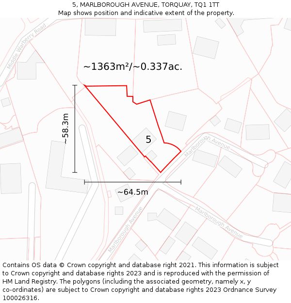 5, MARLBOROUGH AVENUE, TORQUAY, TQ1 1TT: Plot and title map