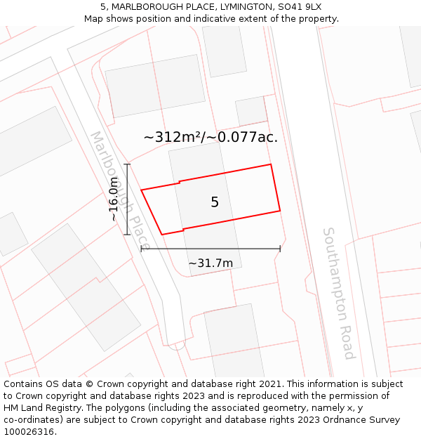 5, MARLBOROUGH PLACE, LYMINGTON, SO41 9LX: Plot and title map