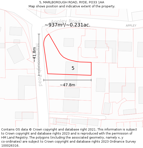 5, MARLBOROUGH ROAD, RYDE, PO33 1AA: Plot and title map