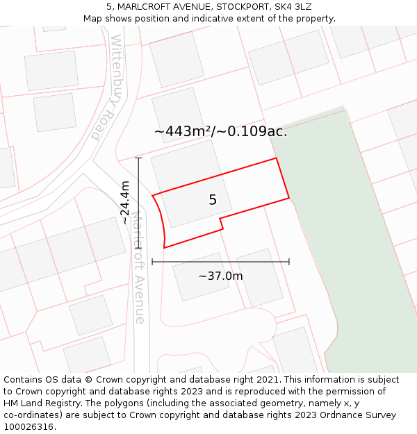 5, MARLCROFT AVENUE, STOCKPORT, SK4 3LZ: Plot and title map