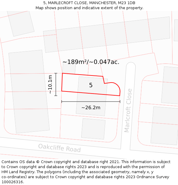 5, MARLECROFT CLOSE, MANCHESTER, M23 1DB: Plot and title map