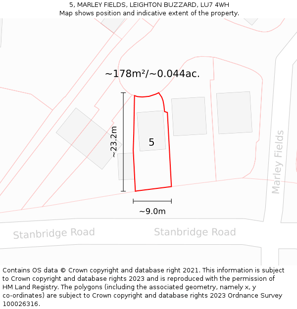 5, MARLEY FIELDS, LEIGHTON BUZZARD, LU7 4WH: Plot and title map