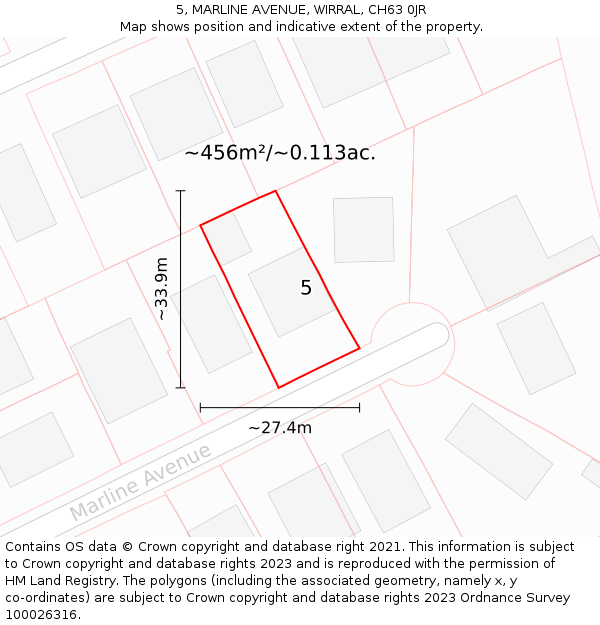 5, MARLINE AVENUE, WIRRAL, CH63 0JR: Plot and title map