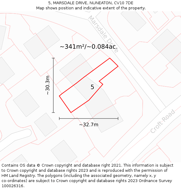 5, MARSDALE DRIVE, NUNEATON, CV10 7DE: Plot and title map