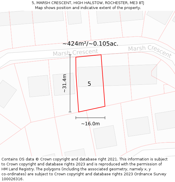 5, MARSH CRESCENT, HIGH HALSTOW, ROCHESTER, ME3 8TJ: Plot and title map