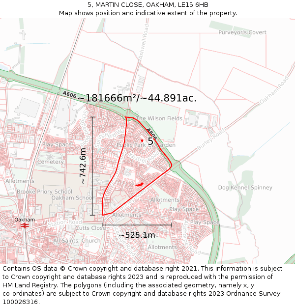 5, MARTIN CLOSE, OAKHAM, LE15 6HB: Plot and title map