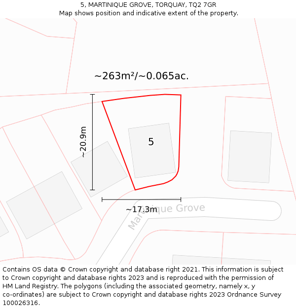 5, MARTINIQUE GROVE, TORQUAY, TQ2 7GR: Plot and title map