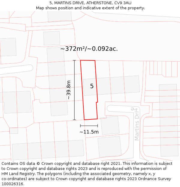 5, MARTINS DRIVE, ATHERSTONE, CV9 3AU: Plot and title map