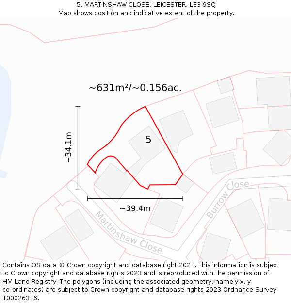 5, MARTINSHAW CLOSE, LEICESTER, LE3 9SQ: Plot and title map