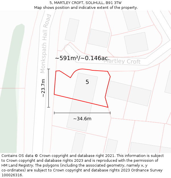 5, MARTLEY CROFT, SOLIHULL, B91 3TW: Plot and title map