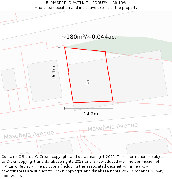 5, MASEFIELD AVENUE, LEDBURY, HR8 1BW: Plot and title map