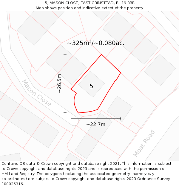 5, MASON CLOSE, EAST GRINSTEAD, RH19 3RR: Plot and title map