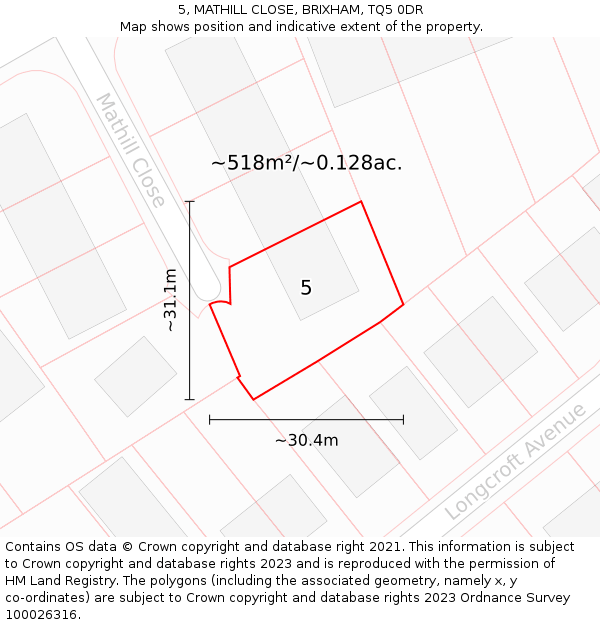 5, MATHILL CLOSE, BRIXHAM, TQ5 0DR: Plot and title map