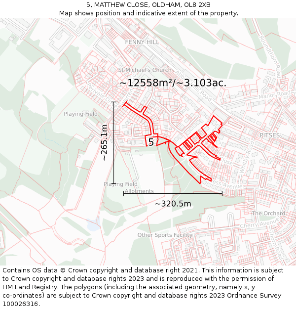 5, MATTHEW CLOSE, OLDHAM, OL8 2XB: Plot and title map