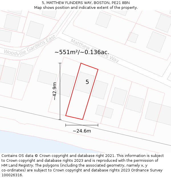 5, MATTHEW FLINDERS WAY, BOSTON, PE21 8BN: Plot and title map