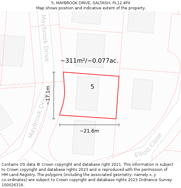 5, MAYBROOK DRIVE, SALTASH, PL12 4PX: Plot and title map