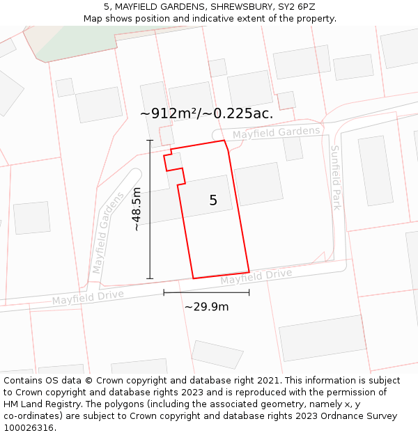 5, MAYFIELD GARDENS, SHREWSBURY, SY2 6PZ: Plot and title map