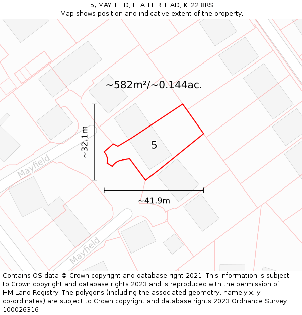 5, MAYFIELD, LEATHERHEAD, KT22 8RS: Plot and title map